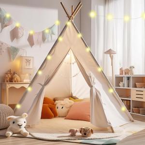 Kids Teepee Tent - Teepee Tent for Kids, Teepe for Toddlers 1-3 | TP Tent Indoor 100% Cotton Canvas Tipi Tents - Child TP for Play and Imagination (Beige)