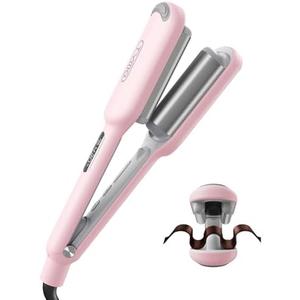 Curling Iron Hair Crimper Waver - TYMO ROVY Beach Waves Curling Wand, Ionic Deep Waver Hair Curler Tool with Ceramic 3 Barrel for Women, Dual Voltage, Anti-Scald, Easy to Use, Pink, 1 Inch