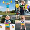 3-in-1 Kids Fitness Set with Adjustable Barbell, Kettlebell & Reusable Water Bottle Kids Gym Equipment for Pretend Play Exercise, Fun Fitness Toys for Boys & Girls Home Workout