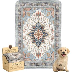 Washable Pee Pads for Dogs,Great Urine Absorbent Reusable Puppy Training Pads,Waterproof,Leak-Proof & Non-Slip Potty Pads for Whelping,CratePlaypenBed.(Blue Floral, 24" x36" )