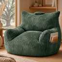 Oversized Faux Fur Bean Bag Chairs for Adults with Handle, Side Pocket & Non-Slip Base, Memory Foam Bean Bag Chair for Living Room Bedroom (Large Stripe Green)