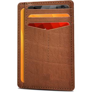 Oak Leathers Leather Slim Minimalist Wallet for Men & Women RFID Front Pocket Leather Card Holder Wallets (Dark Cognac)