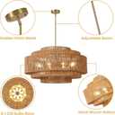 31.5" Large Boho Chandelier, 8-Light Hand-Woven Coastal Rattan Chandelier, Farmhouse Vintage Light Fixture,5-Tier Drum Wicker Gold Chandeliers for Dining Room, Kitchen, Living Room, Foyer, 31.5" Straight weaving