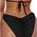Ruched Scrunch Butt Bikini Bottoms for Women Adjustable Low Rise Cheeky High Cut Swimsuit Bathing Suit Bottom (Medium, Sb02 Black)