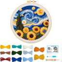 BEUNITONE Starry Sky Scenery Punch Needle Kit for Adults Beginners, Complete Embroidery Craft Kits with Needle, Hoop and Easy to Follow Instructions, Create Home Decor, Wall Hanging Art Making 20x20cm