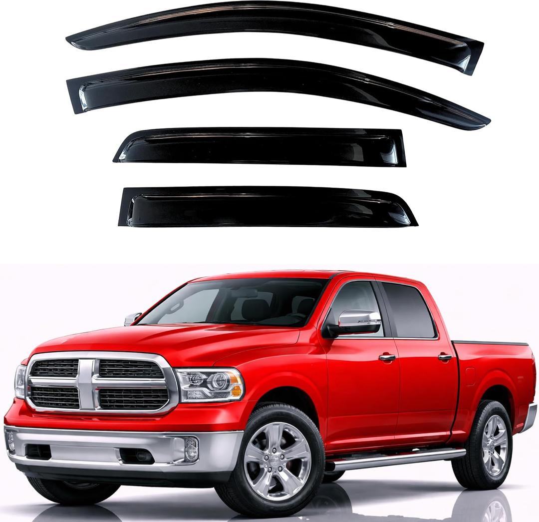 KPY Rain Guards Fit for 2009-2018 RAM 1500 Crew Cab, Out-Channel Window Visors Vent Deflectors 4PC, Truck Accessories for 2019-2024 RAM 1500 Classic, 2010-2025 RAM 2500 3500 (Mega & Crew Cab)