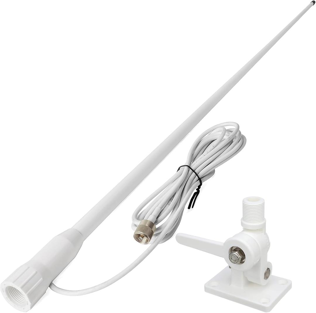 HYS VHF Marine Antenna Waterproof 3DBI 43.3inch Fiberglass Antennas W/22.9ft(7m) RG58 Low Loss Premium Coaxial Cable with PL259/ Built-in to Nylon Ratchet Mount