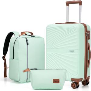 Carry On Luggage Set 22x14x9 Airline Approved Luggage Sets 3 Piece,Suitcases with Wheels,ABS Hard Case Luggage with TSA Lock Spinner Wheels(20 Inch,BP/TB) (Green)