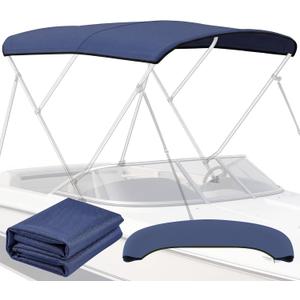 3 Bow Bimini Top Replacement Canvas- 900D Durable Marine Grade Canvas with Storage Boot, Waterproof & UV-Proof Boat Canopy for without Frame Jon Boats, Pontoon Boats (Navyblue, 6'L x 46-54"W x 60"H)