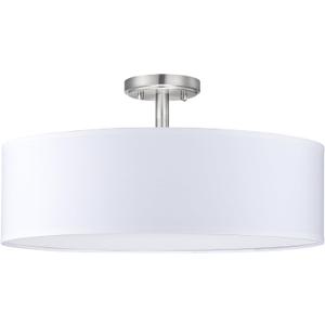 Fabric Drum Shade semi Flush Mount Ceiling Light PS Diffuser,Off White Fabric Chandeliers Shade for Bar, Dining Room, Corridor,Living Room (Brushed Nickel, 20")