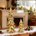 Christmas Table Decorations, Vintage Xmas Golden Resin Tree Candle Holders Set, Combined into Golden Tabletop Pine Tree for Holiday Wedding Party Mantle Fireplace Dining Room Centerpieces