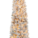 7 FT Pre-Lit Slim Christmas Tree Flocked Decoration with Pine Needles & Lights