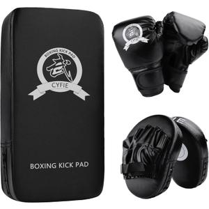 3-in-1 Boxing Equipment Punching Gloves Mitts Kick Pack Set for Kids Karate Mitts Pad for Beginners Arm Pad for Children Boxing Gloves for Muay Thai, Taekwondo, MMA Training, Gift for Kids Toddlers (Black)