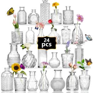 24PCS Mini Bud Vases As Wedding Centerpieces for Tables,Clear Bud Vases for Flowers,Small Flower Vases Suitable for Birthday Party,Anniversary,Wedding Reception,Baby Shower (Clear, 24PCS)