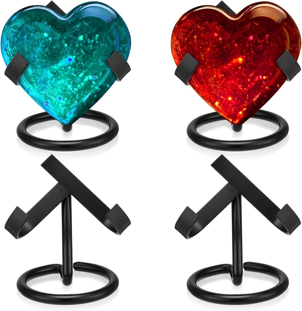 Shimeyao 4 Pcs Metal Crystal Heart Stone Stand Crystal Ball Holder Rock Display Stand Mineral Specimen Display Easel Holder for Gemstones Fossils Agate Slabs Plates (Black,2 x 2.36 x 2.56 Inch)