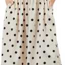 Women Summer Sleeveless Midi Dress Casual High Neck Patchwork Tank Sundress Flowy Boho A Line Dress with Pockets (Medium, White Polka Dot)