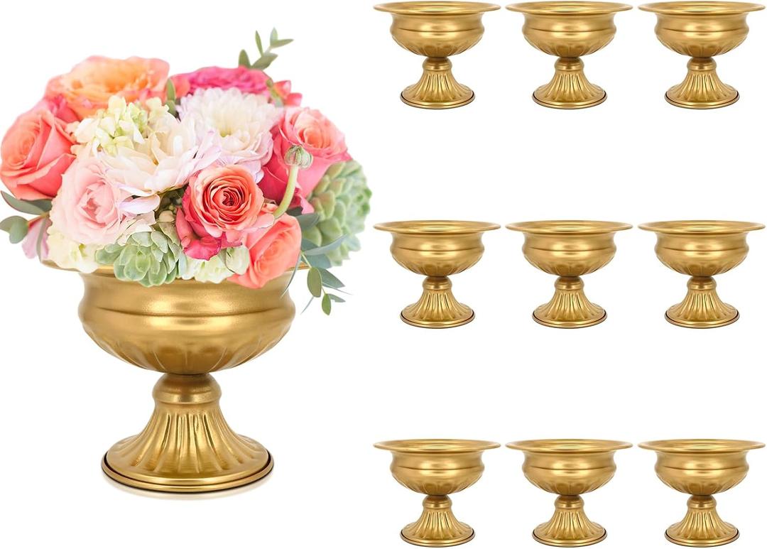 Gold Pedestal Vases for Centerpieces: Wedding Flower Vase for Tables 5 Inch Small Metal Compote Bowl Vase for Birthday Party Anniversary Event Home Decoration Set of 10