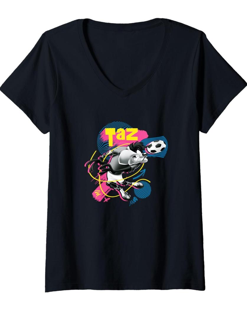 Womens Looney Tunes Tasmanian Devil Retro Vintage Soccer Sketches V-Neck T-Shirt 2XL