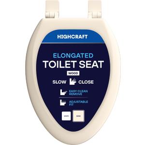 HIGHCRAFT Premium Elongated Toilet Seat with Slow-Close Design, Adjustable Hinges & Quick Removal Mechanism - Wood Toilet Seat - Fits Standard Elongated Toilets - Oval Toilet Seat in Bone/Beige