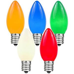 Novelty Lights 22 Pack C9 Ceramic Outdoor Christmas Replacement Bulbs, Multi, E17/C9 Intermediate Base, 7 Watt