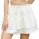 Gardenwed Women's Floral Print Solid Ruffle Hem Elastic High Waist Tie Front Skirt Tennis Mini Skirts (XL)