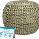 BIRDROCK HOME Round Pouf Ottoman Foot Rest, 18.5”x15”, Herbal Olive Green, Small