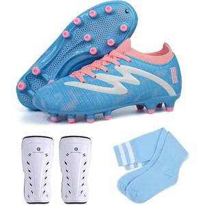 brooman Kids Firm Ground Soccer Cleats Boys Girls Football Shoes with Shin Guards and Soccer Socks, 3 Little Kid