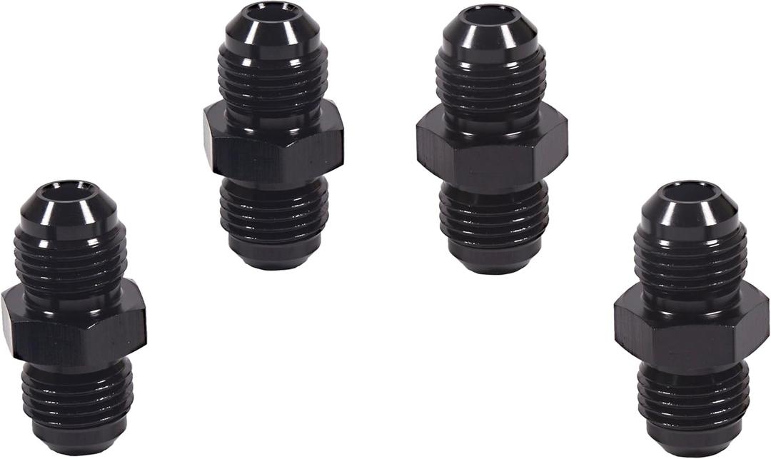 6AN Male To 6AN,Thread Size of 6AN Is 9/16-18 Unf,Male Flare Coupler Usually Used In Fuel System,Such As Fuel Hose Extend, Line Connect To Fuel Filter,Fuel Pump,Cooler System.Aluminum Black 4PCS.