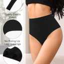 ASIMOON Women High Waisted Thongs No Show Panties Soft High Cut Underwear Breathable Stretchy Moisture-Wicking Thongs 4 Pack (Black, S)