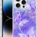 Compatible with iPhone 14 Pro Case,with [Shockproof Protective][Camera Protection] Cute Butterfly Aesthetic Phone Cover Anti-Yellowing Soft Slim Cover for Women Girl-Purple