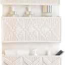 Over the Door Organizer Macrame Boho Nursery Storage with 4 Large Woven Pockets, Hanging Basket for Bathroom, Nursery & Closet Doors, Behind the Door Storage Organizer, Cream White