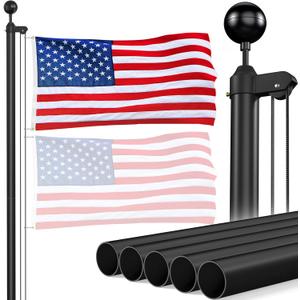 Flag Pole for Outside In Ground, 20FT Sectional Flag Pole Kit, Extra Thick 14 Gauge Heavy Duty Aluminum Flagpole, Outdoor Flag Poles with 3x5 American Flag for Yard, Residential or Commercial (Black)