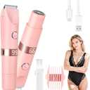 2-in-1 Painless Womens Electric Razor & Bikini Trimmer with LED Display, Waterproof Wet/Dry Rechargeable Electric Shaver with Dual-Head for Ladies Pubic, Bikini Underarm Leg Arm Body Face