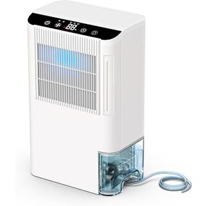 Dehumidifiers for Home, 2000 Sq.Ft Small Dehumidifier with 3.3ft Drain Hose, 2.5L Tank, Timer Sleep Mode, Portable Dehumidifier for Basement, Bedroom, Bathroom (Pearl White)
