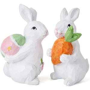 Easter decorations - easter bunny decorations indoor- Resin Spring rabbits for home -Bunny statues for indoor tabletop decor,Adorable small rabbit figurines for easter table decor,office,gifts