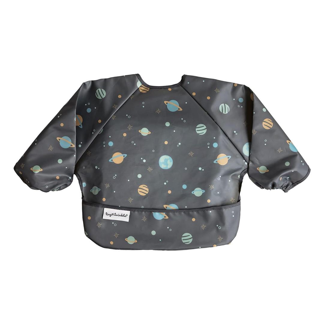 Tiny Twinkle Mess Proof Baby Bib,Waterproof Smock Baby Bib for Eating,Machine Washable Long Sleeve Bib,Baby Led Weaning,Toddler Bib,BLW Supplies(Space, Small 6-24 Months)