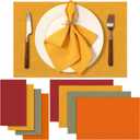 Meanplan 8 Pcs Napkins and Placemats Set Christmas Cloth Napkins 17''x17'' Cotton Rural Cloth Rustic Dinner Table Set for Dinner Party Supply(Rustic)