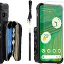 MONASAY Zipper Wallet Case Fit for Google Pixel 7 Pro[Glass Screen Protector][RFID Blocking] Flip Leather Handbag Phone Cover with Card Holder and Detachable Crossbody Shoulder Lanyard Strap, Black