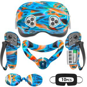 Silicone Cover Set Compatible with Oculus/Meta Quest 3S, VR Accessories for Meta Quest 3S, Protective Cover Set Includes Controller Grip Cover, Face Cover, VR Shell Cover (Aurora)