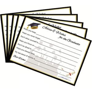 50 Pcs Graduation Advice Well Wishes Cards for Graduates Advice For The Graduate Double-Sided Black With Gold Accents High School College Cards Graduation Party Games