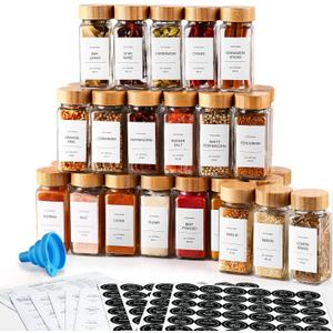 DWTS DANWEITESI 36 Pcs Glass Spice Jars - 4oz With Bamboo Lids, Empty Bottles With Labels, Kitchen Spice Jars With Shaker Lids