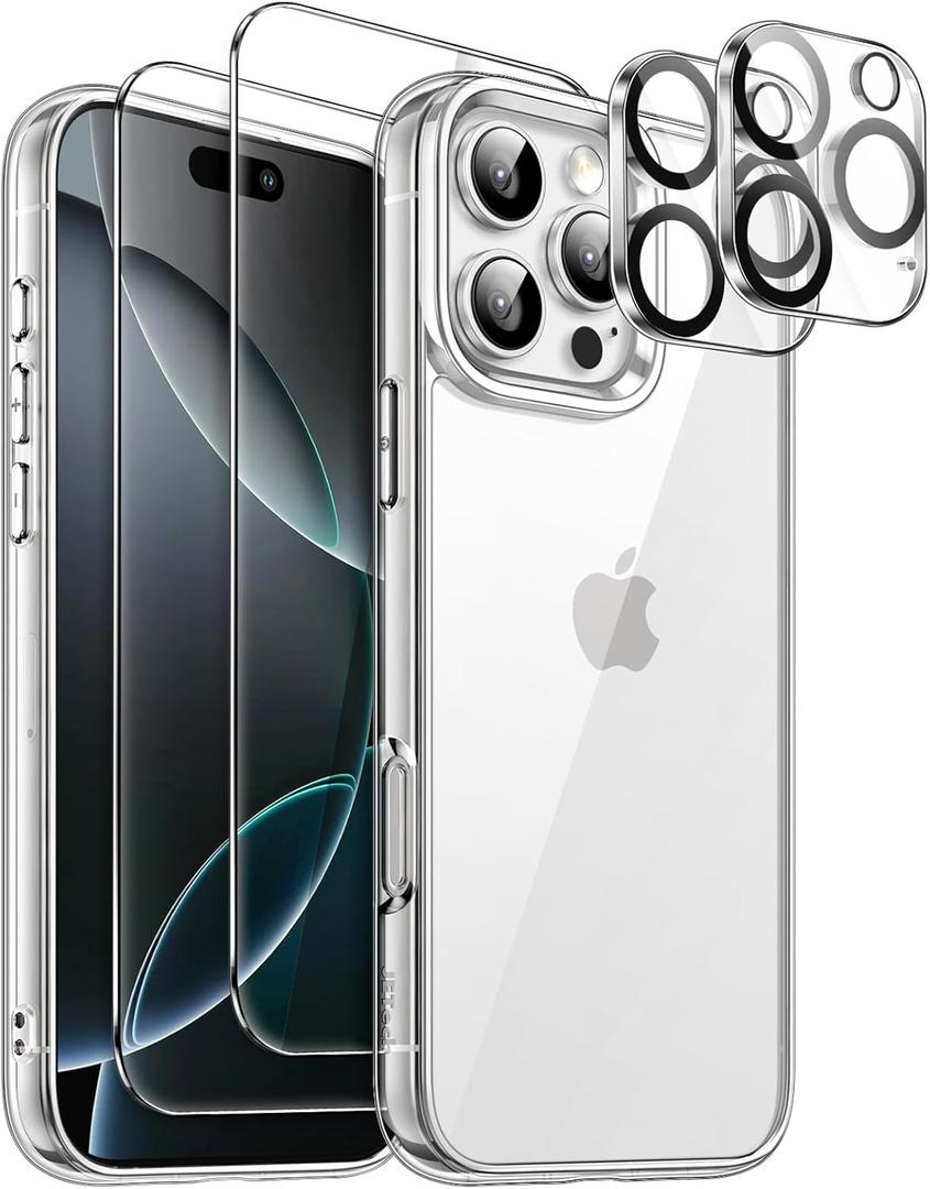 JETech 5 in 1 Case for iPhone 16 Pro 6.3-Inch with 2 Pack Each Tempered Glass Screen Protectors and Camera Lens Protectors, Non-Yellowing Shockproof Bumper Phone Cover (Clear) JETech 5 in 1 Case for iPhone 16 Pro 6.3-Inch with 2 Pack Each Tempered Glass Screen Protectors and Camera Lens Protectors, Non-Yellowing Shockproof Bumper Phone Cover (Clear)