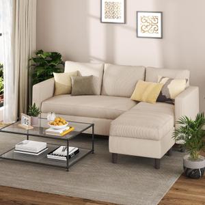 Shintenchi Small Sectional Sofa Couch,3 Seat L Shape Sofas with Ottoman,Corduroy Upholstered Convertible Sofa Couches,Small Couches for Apartments, Living Room and Office