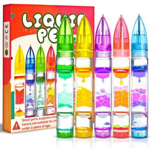 Easter Basket Stuffers for Kids, 5PC Liquid Pen Fidget Sensory Toys for Adults Classroom School Must Have Prize Treasure Box Liquid Motion Bubble Timer Lava Fun Cool Anxiety Pens Valentines Day Gifts