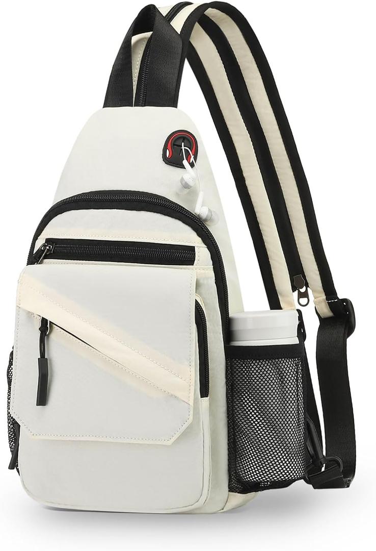 Small Crossbody Bag Casual Sling Bag for Men, Convertible Backpack, 3-in-1 Anti-Theft Shoulder Bag Trendy Daypack for Travel, Beige