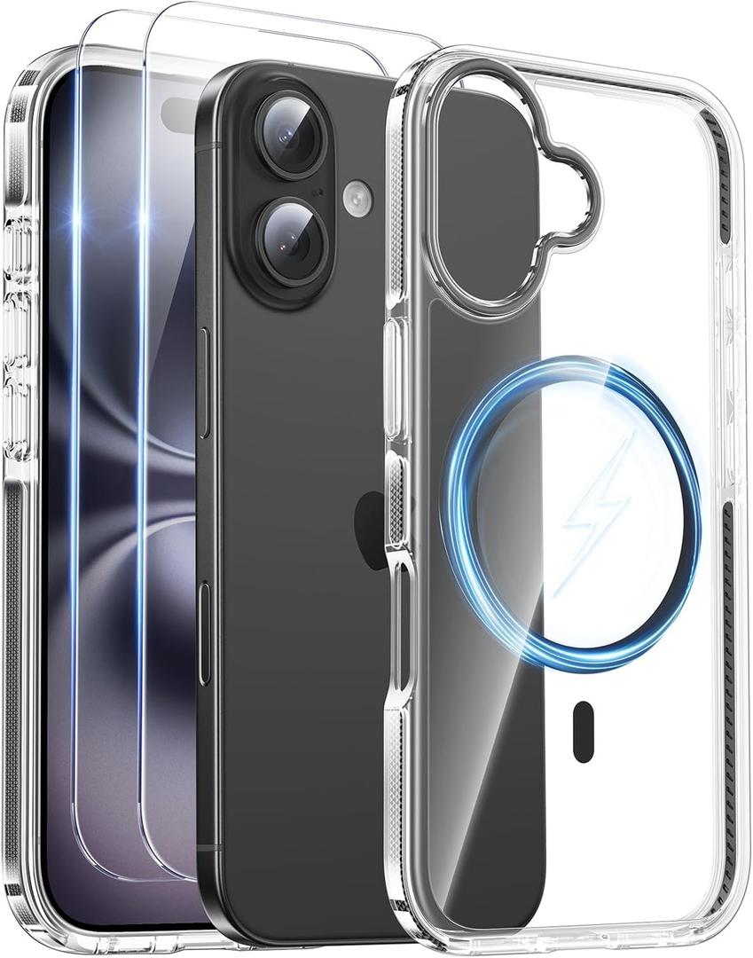 SMARTDEVIL for iPhone 16 Case with 2 Screen Protectors, [Compatible with Magsafe][Anti-Yellowing][Military-Grade Protection] Shockproof Slim Magnetic Phone Case with Black Border Design