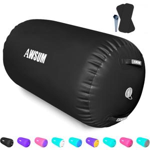 AWSUM Air Roller Gymnastics Barrel Inflatable Tumbling Mat Back Handspring Trainer for Octagon Mat Gym Home Gymnastics Equipment 1PCSNo Electric Pump ((L)39.4"x(Diam)23.6"-No pump, Black)
