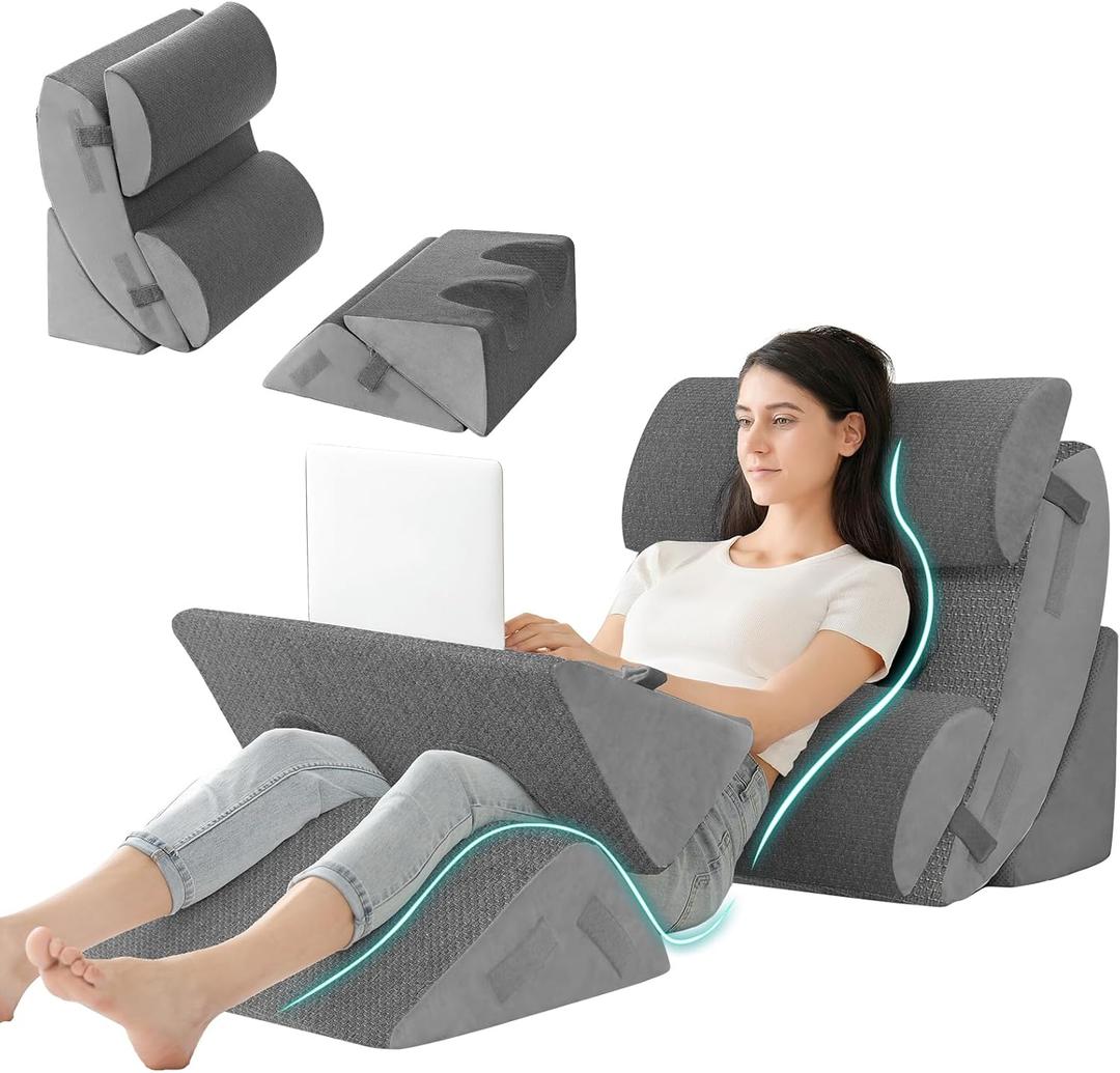 Hansleep Bed Wedge Pillow Set for After Surgery 6PCS, Post Surgery Pillow for Sleep Apnea and Acid Reflux Relief, Adjustable Reading Pillows Back Support with Memory Foam, Grey, 23" (Gray)