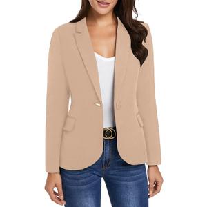 luvamia Women's Long Sleeve Formal Notch Lapel Button Down Blazer Pockets Jacket (Beige, M)