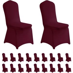LZY 20pcs Spandex Chair Cover Stretch Slipcovers for Wedding Party, Dining Banquet Chair Decoration Covers (Burgundy, 20)